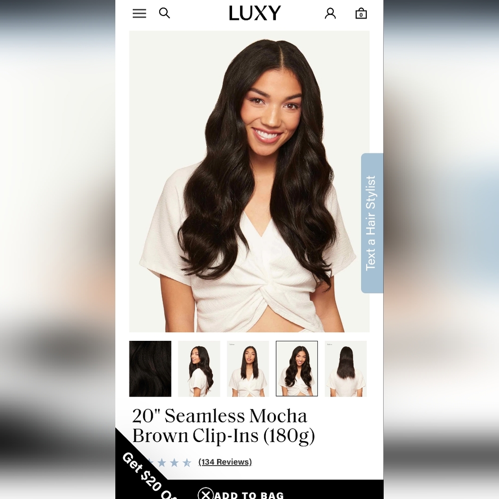 LUXY HAIR 20” Seamless Hair Extensions in Mocha (180g)